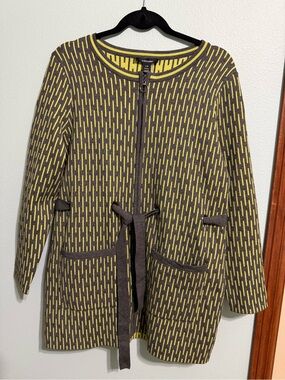 Alison Sheri geometric knit zip-front cardigan jacket Large
